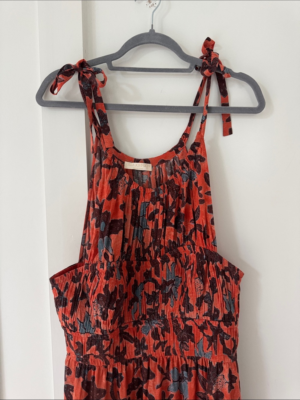 ULLA JOHNSON Amalthea Pleated High-Neck Midi Dress Size 8 - Picture 3 of 12